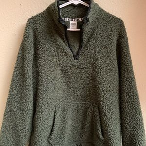 NWOT Dark Green Sherpa PINK sweatshirt